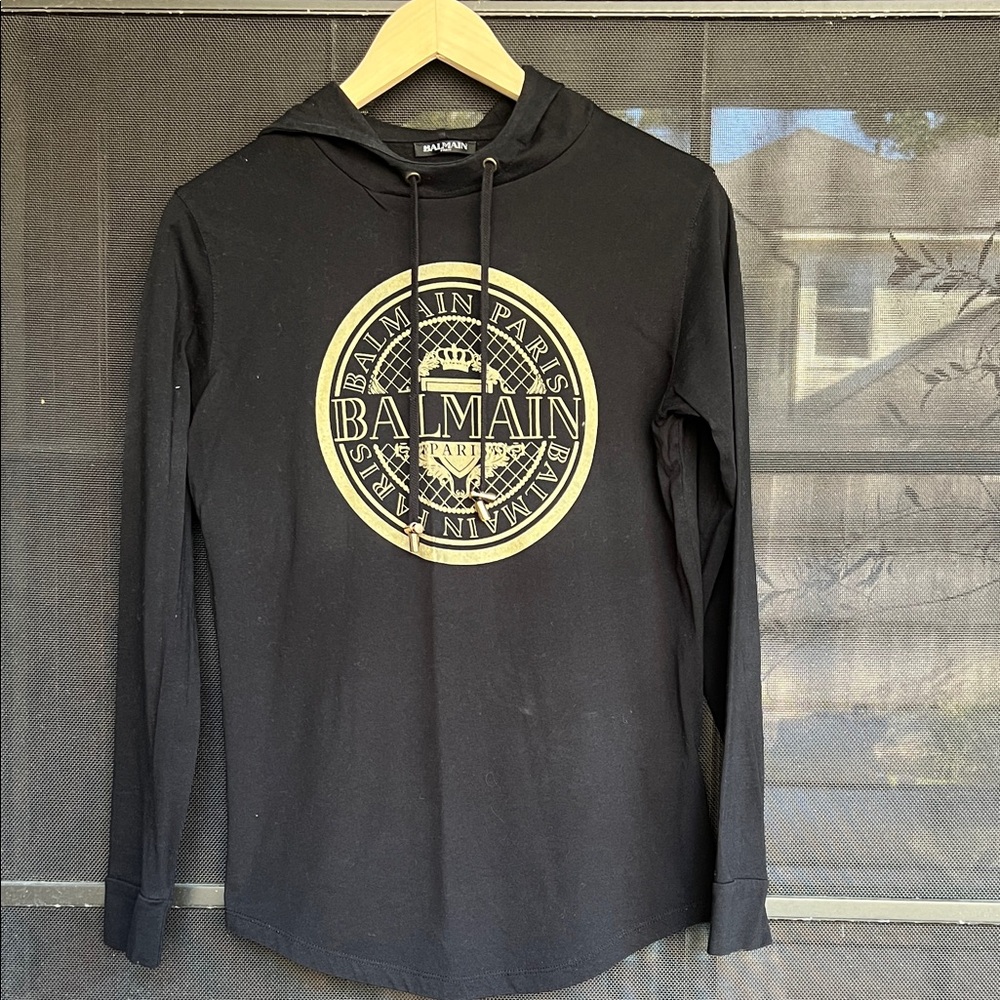Balmain Black Hoodie with Gold Emblem